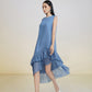 Asymmetrical Ruffle Hem Sleeveless Blue Midi Dress