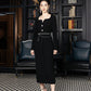 Long-Sleeve Midi Dress with Crystal Button Details