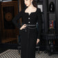 Long-Sleeve Midi Dress with Crystal Button Details