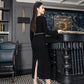 Long-Sleeve Midi Dress with Crystal Button Details