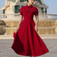 Red A-Line Midi Dress with Capelet Collar