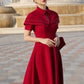 Red A-Line Midi Dress with Capelet Collar