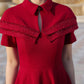 Red A-Line Midi Dress with Capelet Collar