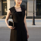 Black Sleeveless Longline Blazer Vest with Wide-Leg Pants Set