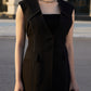 Black Sleeveless Longline Blazer Vest with Wide-Leg Pants Set