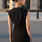 Black Sleeveless Longline Blazer Vest with Wide-Leg Pants Set