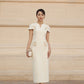 Ivory Midi Dress with Cap Sleeves and Lace Detailing