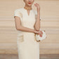 Ivory Midi Dress with Cap Sleeves and Lace Detailing