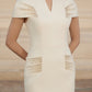 Ivory Midi Dress with Cap Sleeves and Lace Detailing