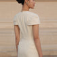 Ivory Midi Dress with Cap Sleeves and Lace Detailing