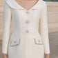 Ivory Long-Sleeve Midi Dress with Structured Collar and Beaded Accents