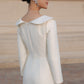 Ivory Long-Sleeve Midi Dress with Structured Collar and Beaded Accents