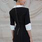Vintage Black A-Line Dress with Contrast White Collar and Cuff Details
