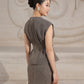 Peplum Maxi Dress with Beaded Collar and Button Accents
