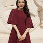 Burgundy Cape Sleeve Midi Dress for Women