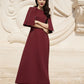 Burgundy Cape Sleeve Midi Dress for Women
