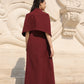 Burgundy Cape Sleeve Midi Dress for Women