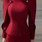 Burgundy Structured Pencil Dress with Statement Shoulders