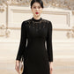 Classic Black Midi Dress with Gold Embroidery