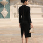 Classic Black Midi Dress with Gold Embroidery