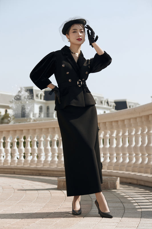 Black Suit Set with Peplum Jacket