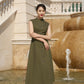 Sleeveless Olive Green Button-Front Midi Dress