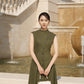 Sleeveless Olive Green Button-Front Midi Dress