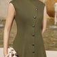 Sleeveless Olive Green Button-Front Midi Dress