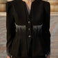 Black Peplum Suit Vintage-Inspired Midi Skirt Set