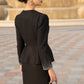Black Peplum Suit Vintage-Inspired Midi Skirt Set