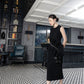 Black Ruffled Midi Dress with Asymmetrical Design