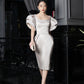 Structured Midi Dress with Dramatic Layered Sleeves