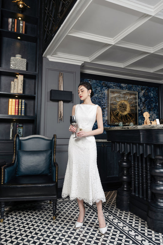 White Lace Midi Dress