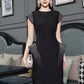 Bodycon Dress with Studded Cap Sleeves and Side Panels