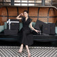 Black A-Line Midi Dress with Embellished Cap Sleeves and V-Neck