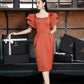 Structured Midi Dress with Dramatic Layered Sleeves