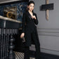 Black Tailored Suit Set with Long Blazer and Wide-Leg Pants