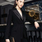 Black Tailored Suit Set with Long Blazer and Wide-Leg Pants