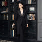 Black Tailored Suit Set with Long Blazer and Wide-Leg Pants