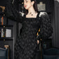 Black Textured Dress with Pearl-Embellished Shoulders
