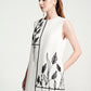 White Sleeveless Shift Dress with Black Botanical Embroidery