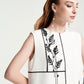 White Sleeveless Shift Dress with Black Botanical Embroidery