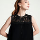 Black Lace Sleeveless A-Line Dress with Scalloped Hem