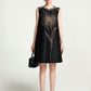 Black Sleeveless Shift Dress with Beaded Floral Embellishment