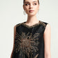 Black Sleeveless Shift Dress with Beaded Floral Embellishment