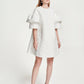 White A-Line Mini Dress with Layered Puff Sleeves and Textured Polka Dots