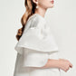 White A-Line Mini Dress with Layered Puff Sleeves and Textured Polka Dots
