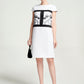 White Cap Sleeve Shift Dress with Floral Embroidery and Black Panel Detailing