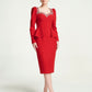Red Peplum Midi Dress with Rhinestone Detailing