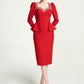 Red Peplum Midi Dress with Rhinestone Detailing